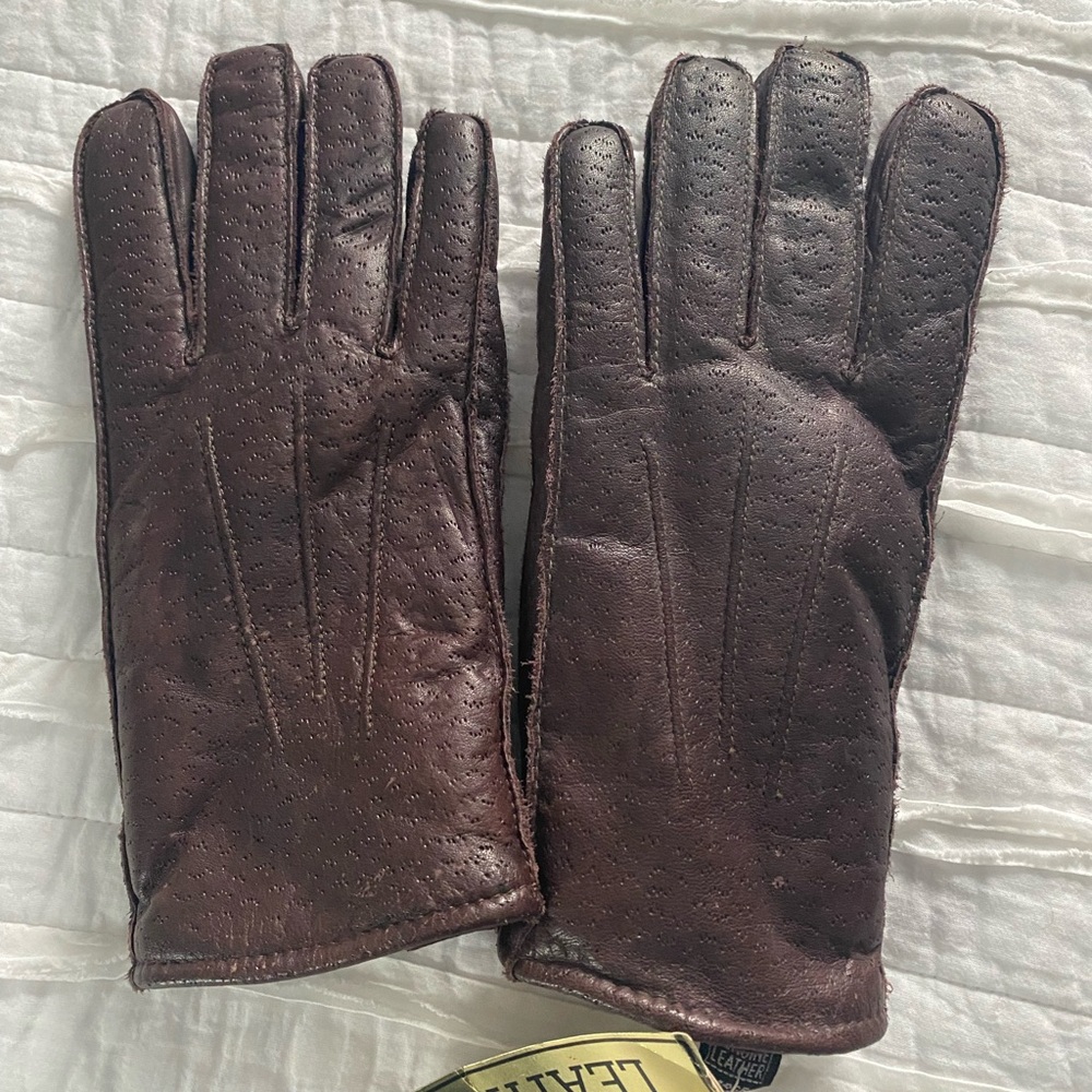 NWT Men’s L Brown Leather Gloves - Picture 8 of 8